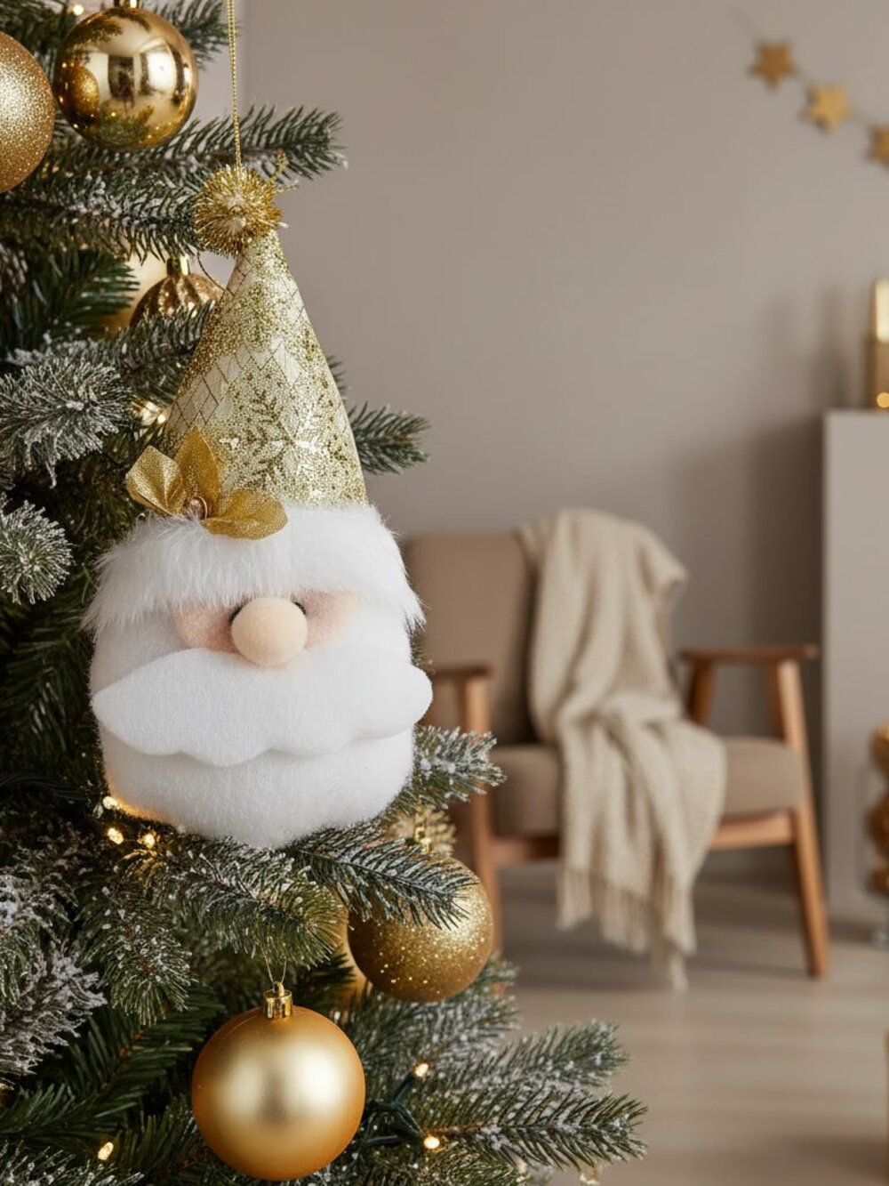 Plush Santa Claus Christmas Ornament with Assorted Gold Fabric Hats Keepsake